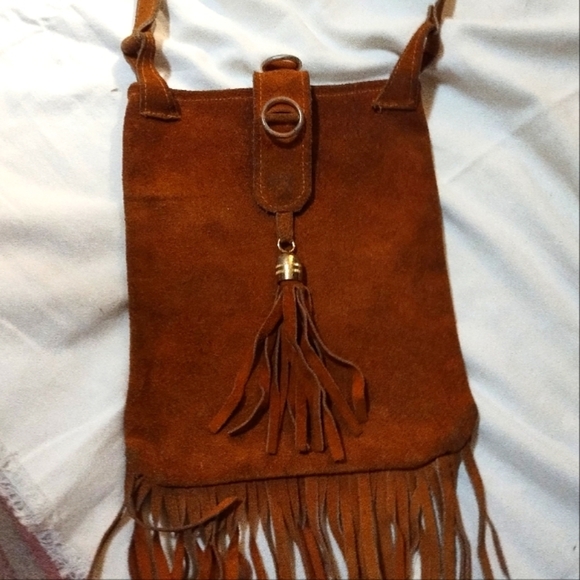 Vintage " 1970' s Brown Fringe Suede Shoulder Bag - Picture 2 of 12